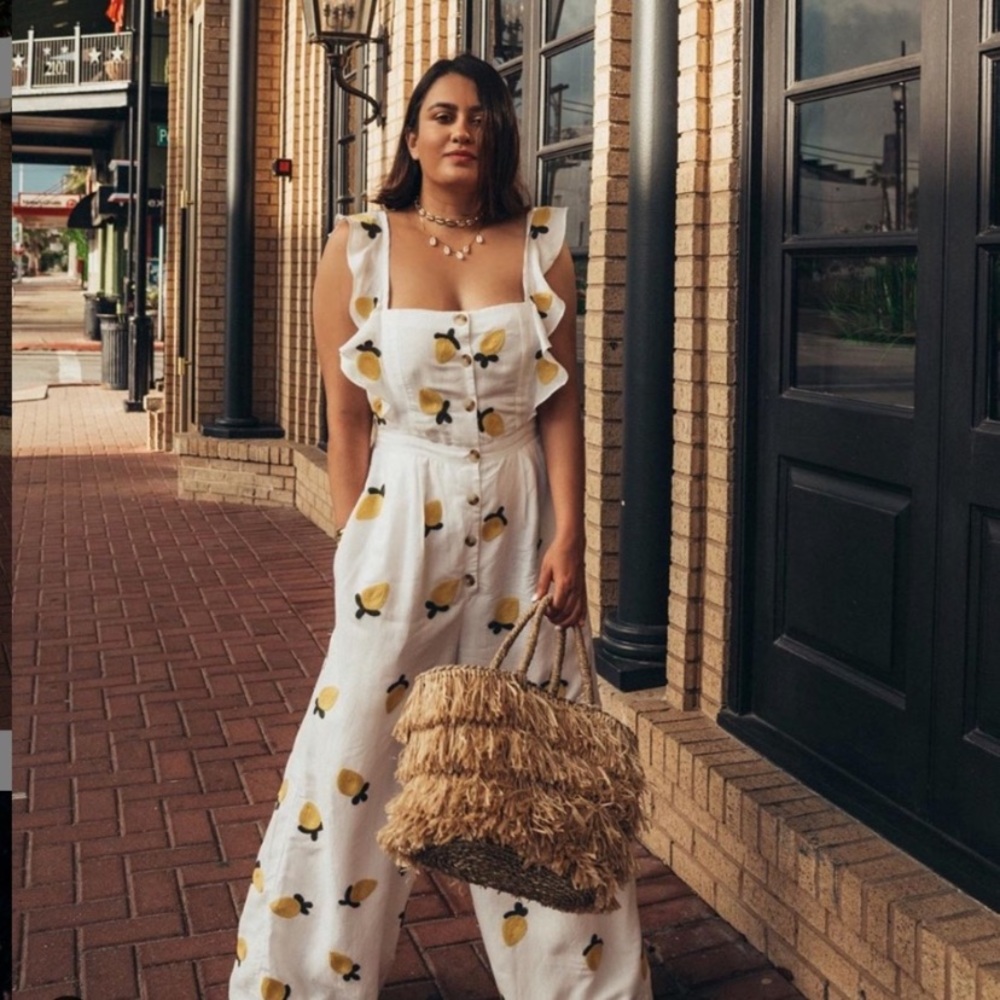 Anthropologie Red Carter Allison Lemon Embroidered Linen Jumpsuit - Picture 4 of 16